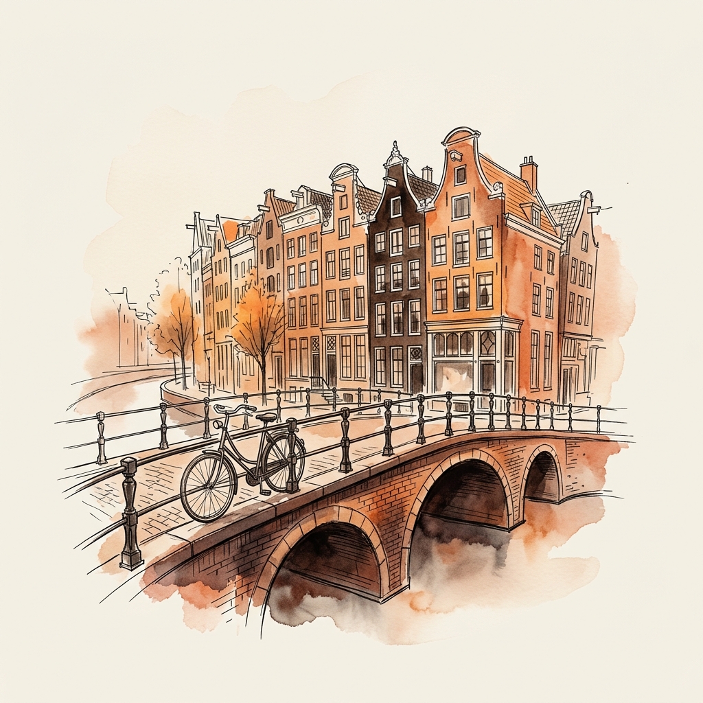 Artistic sketch of Amsterdam